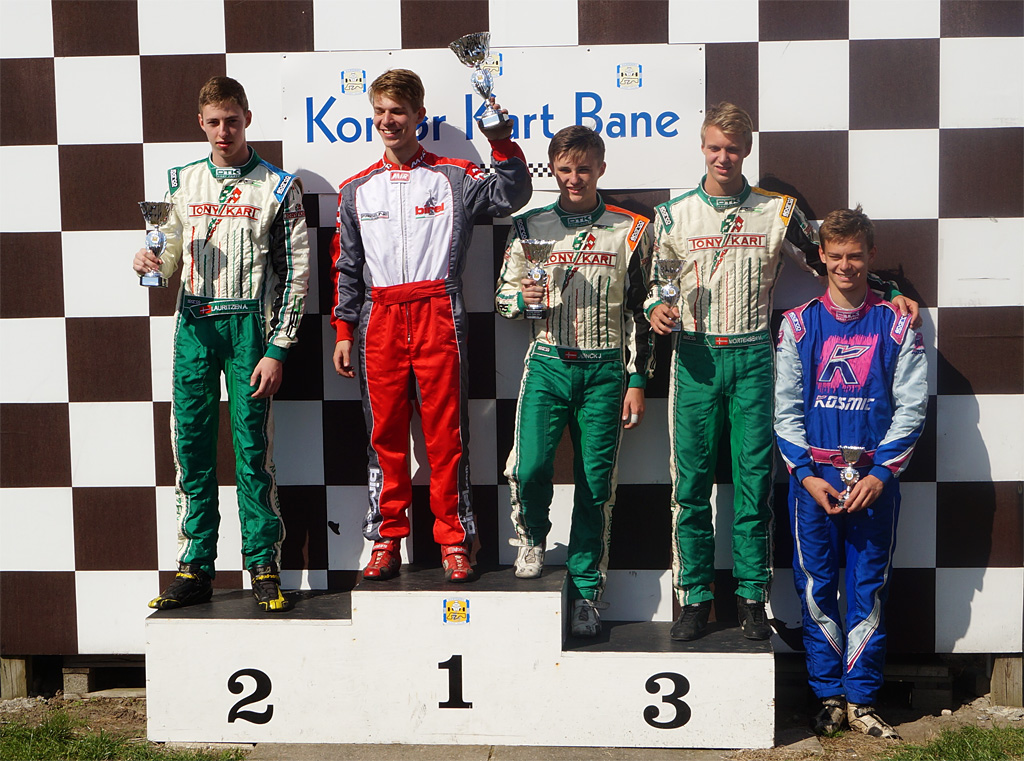 Rotax Senior podiet med Alexander Lauritzen, Jan Jønck og Martin Mortensen fra RS Competition